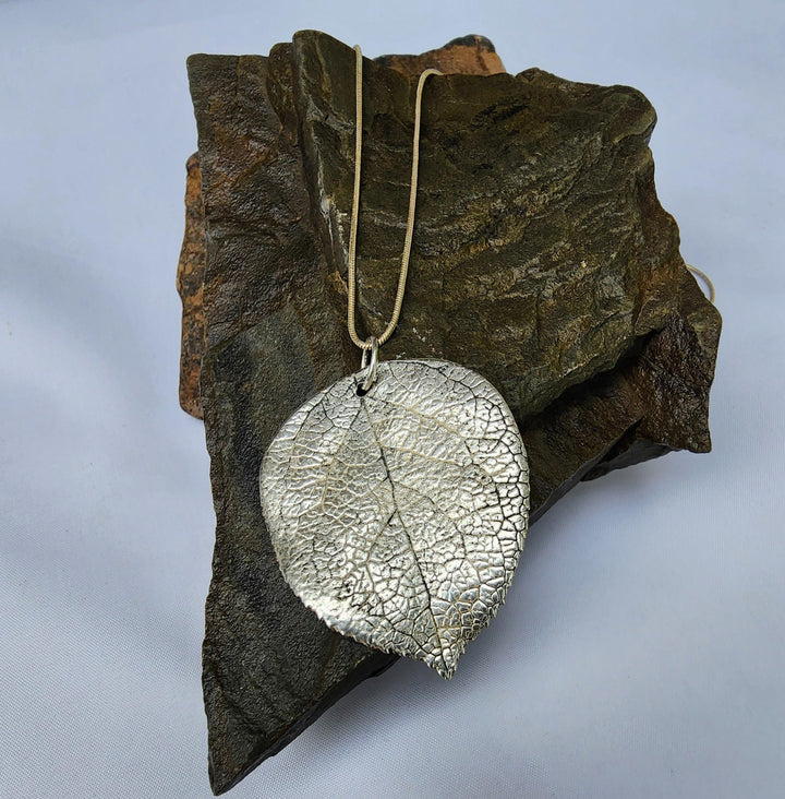 Large Silver Leaf Necklace - LB Designs