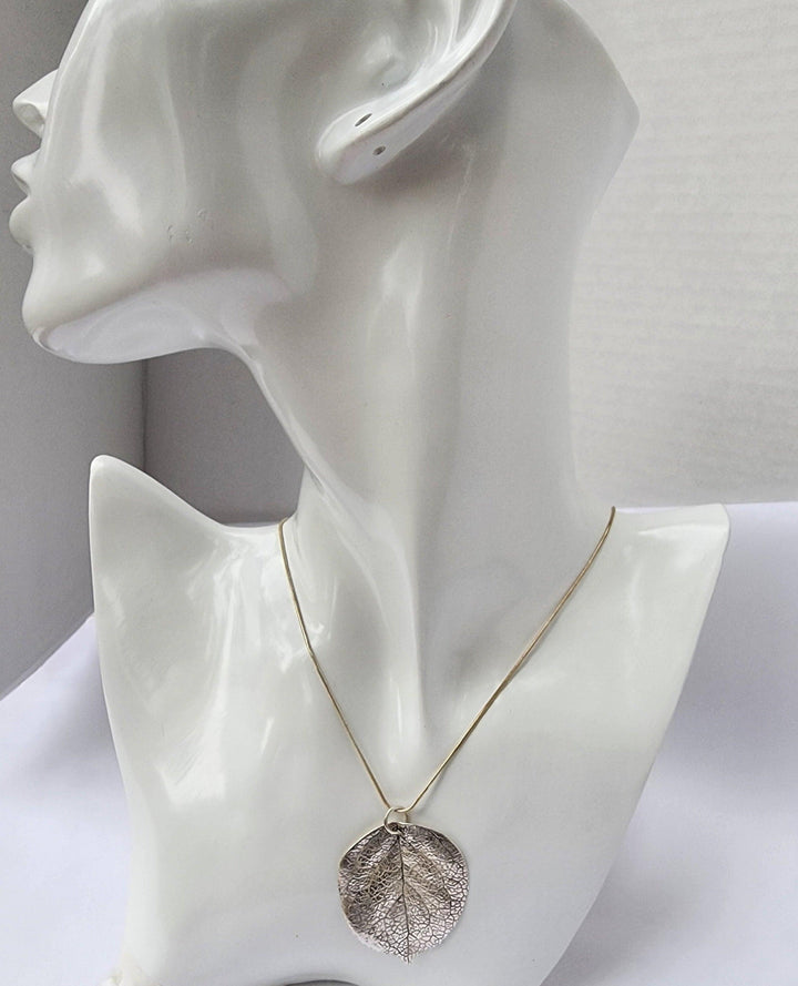 Large Silver Leaf Necklace - LB Designs