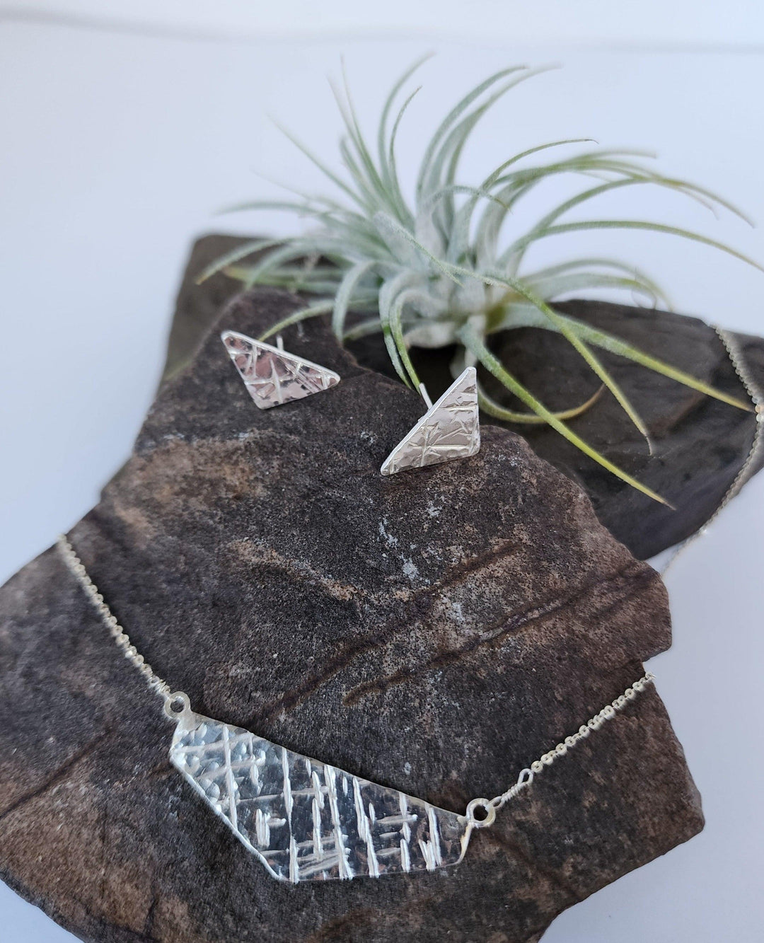 Geometric sterling silver triangle necklace set - LB Designs