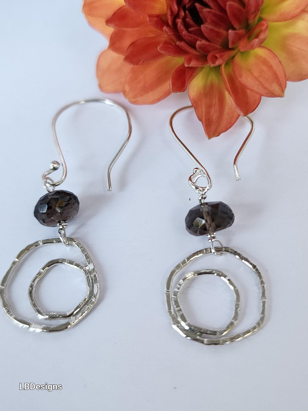 Hammered silver hoop quartz earrings - LB Designs