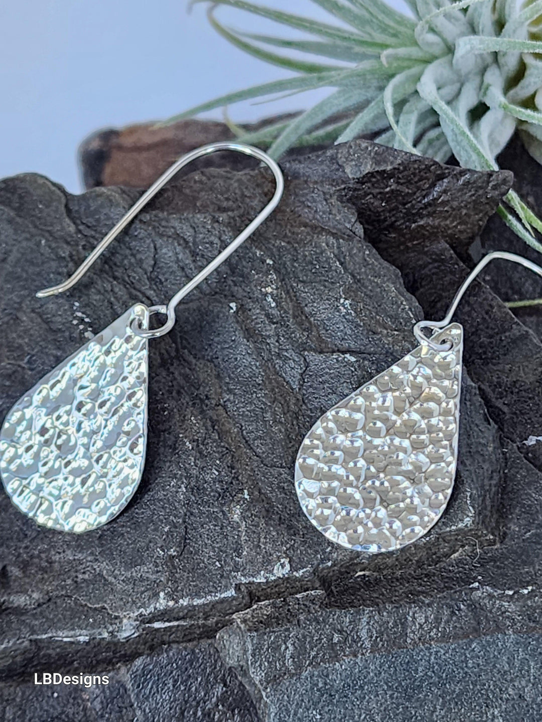 sterling silver hammered teardrop earrings - LB Designs