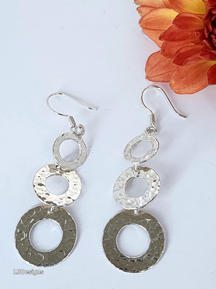 Silver triple hoop drop earrings - LB Designs