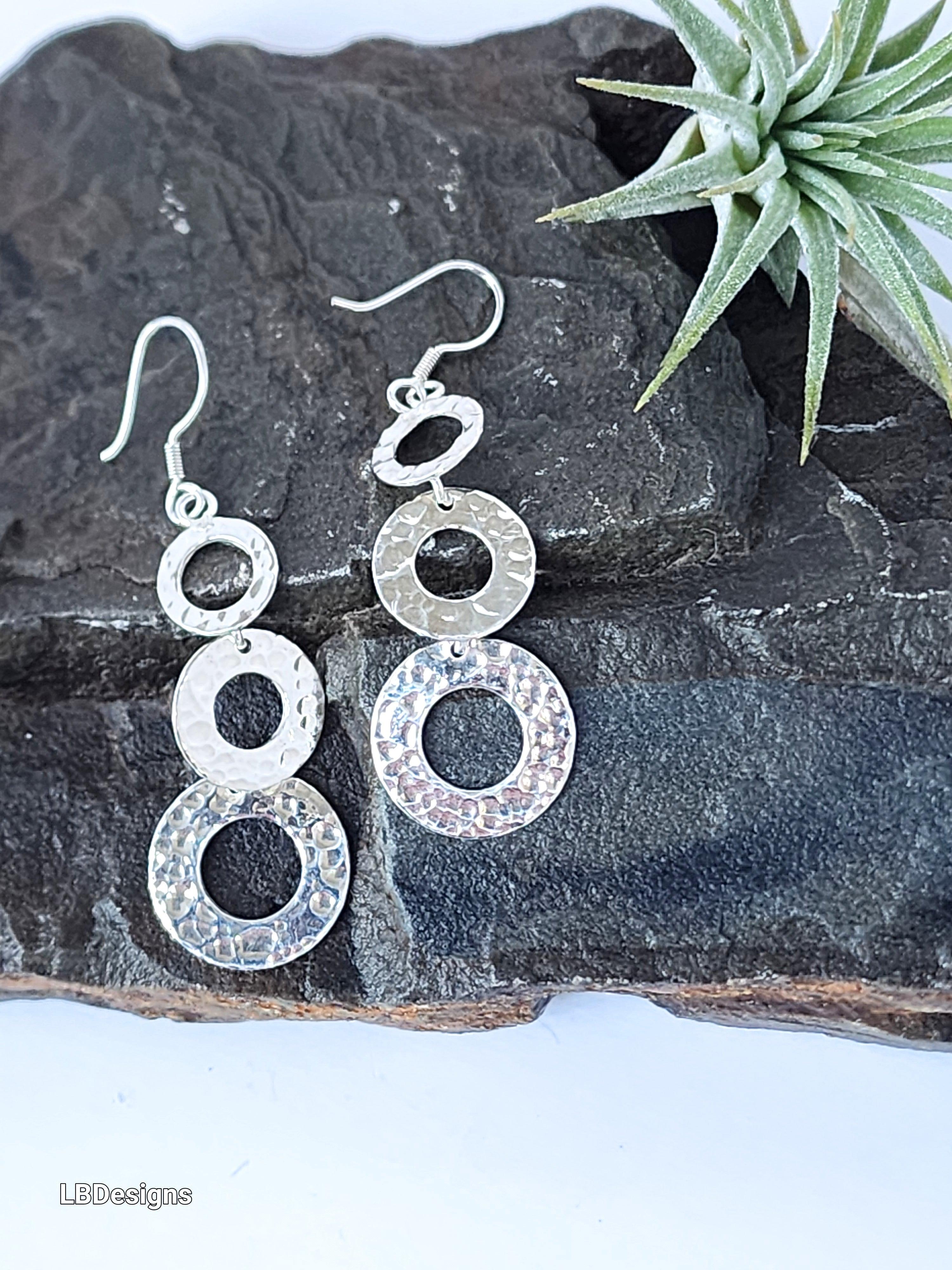 Triple Hoop Dangle retail Earrings Silver