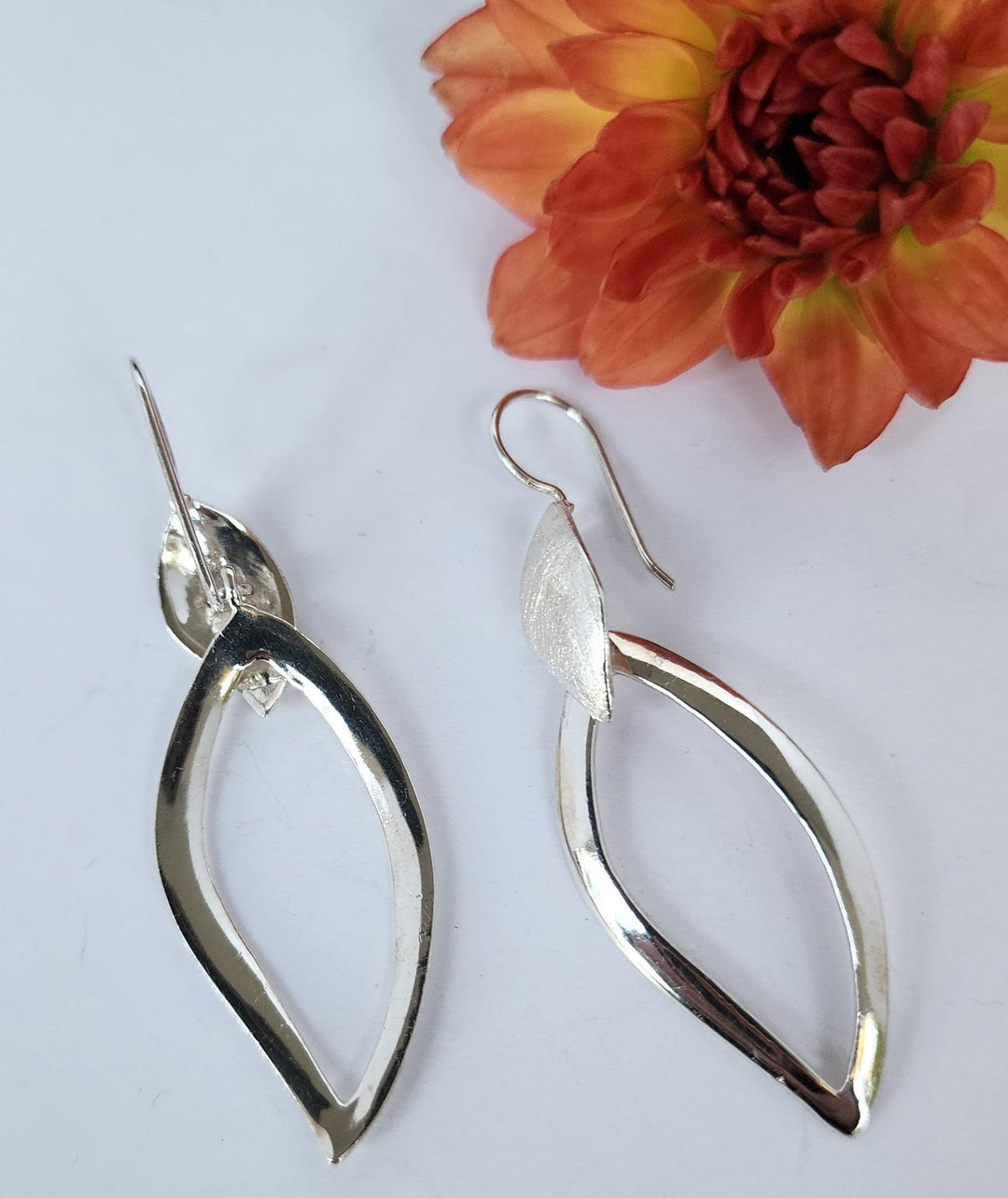Sterling silver drop leaf earrings - LB Designs