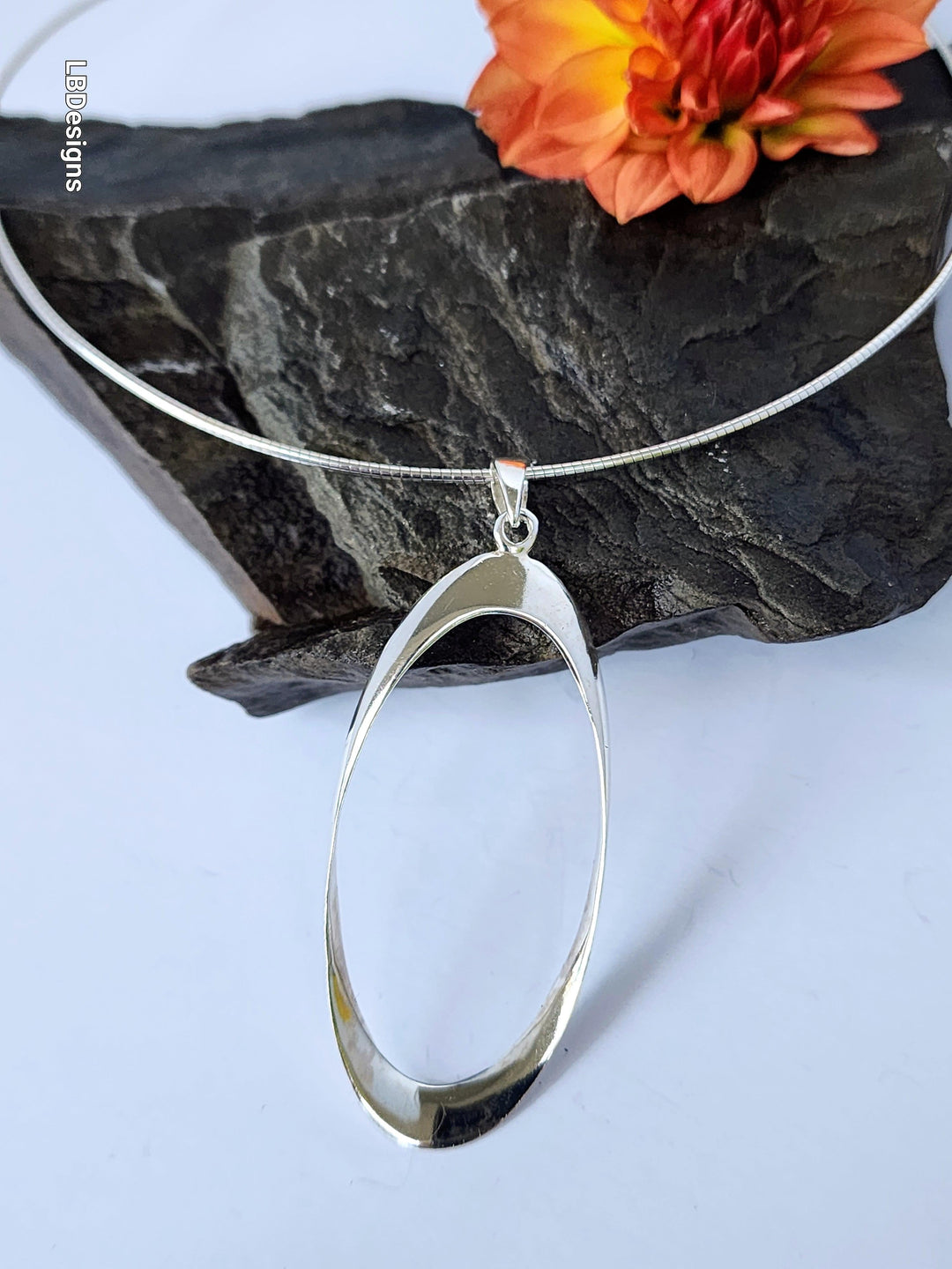 Silver oval pendant on a snake chain - LB Designs