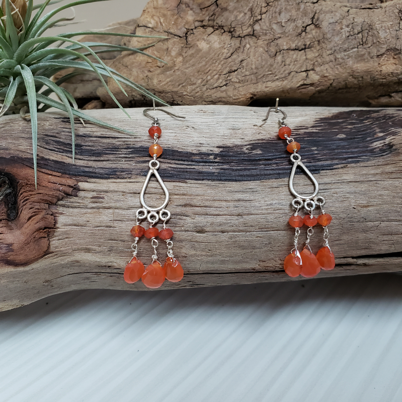 Carnelian Silver Drop  Earrings - LB Designs