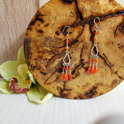 Carnelian Silver Drop  Earrings - LB Designs