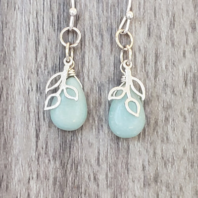 opal and leaf drop earrings