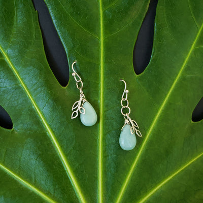 opal and leaf drop earrings