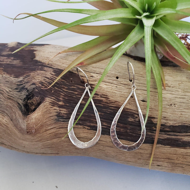 Silver hammered tear drop earrings - LB Designs