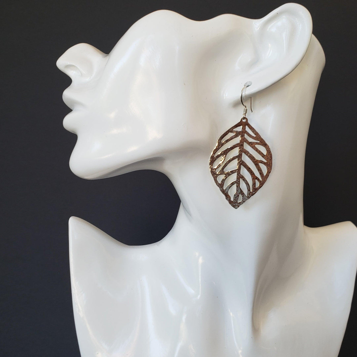 Silver hammered leaf earrings