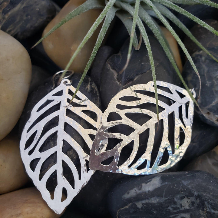 Silver hammered leaf earrings - LB Designs
