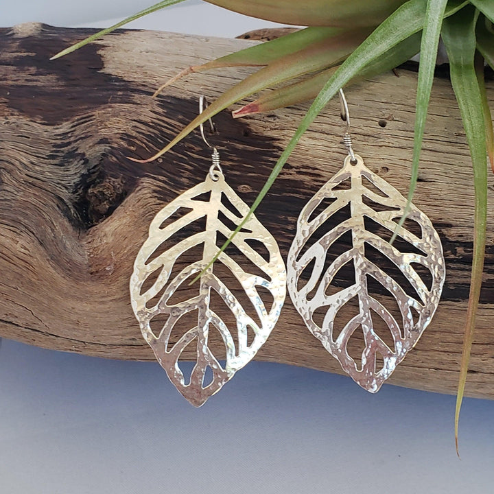 Silver hammered leaf earrings - LB Designs