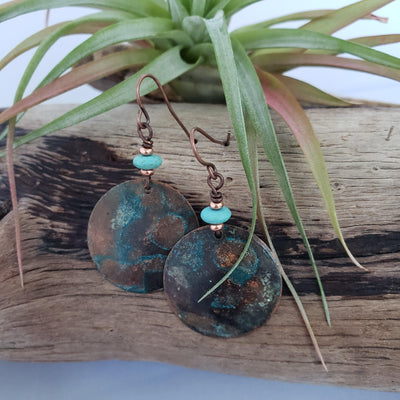 Copper Patina and Turquoise Earrings