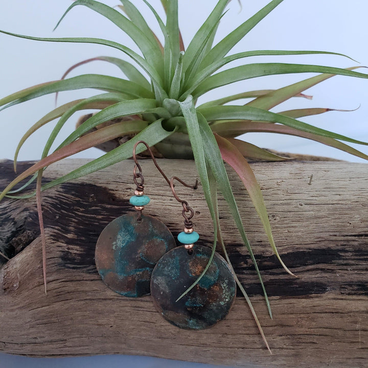 Copper Patina and Turquoise Earrings - LB Designs