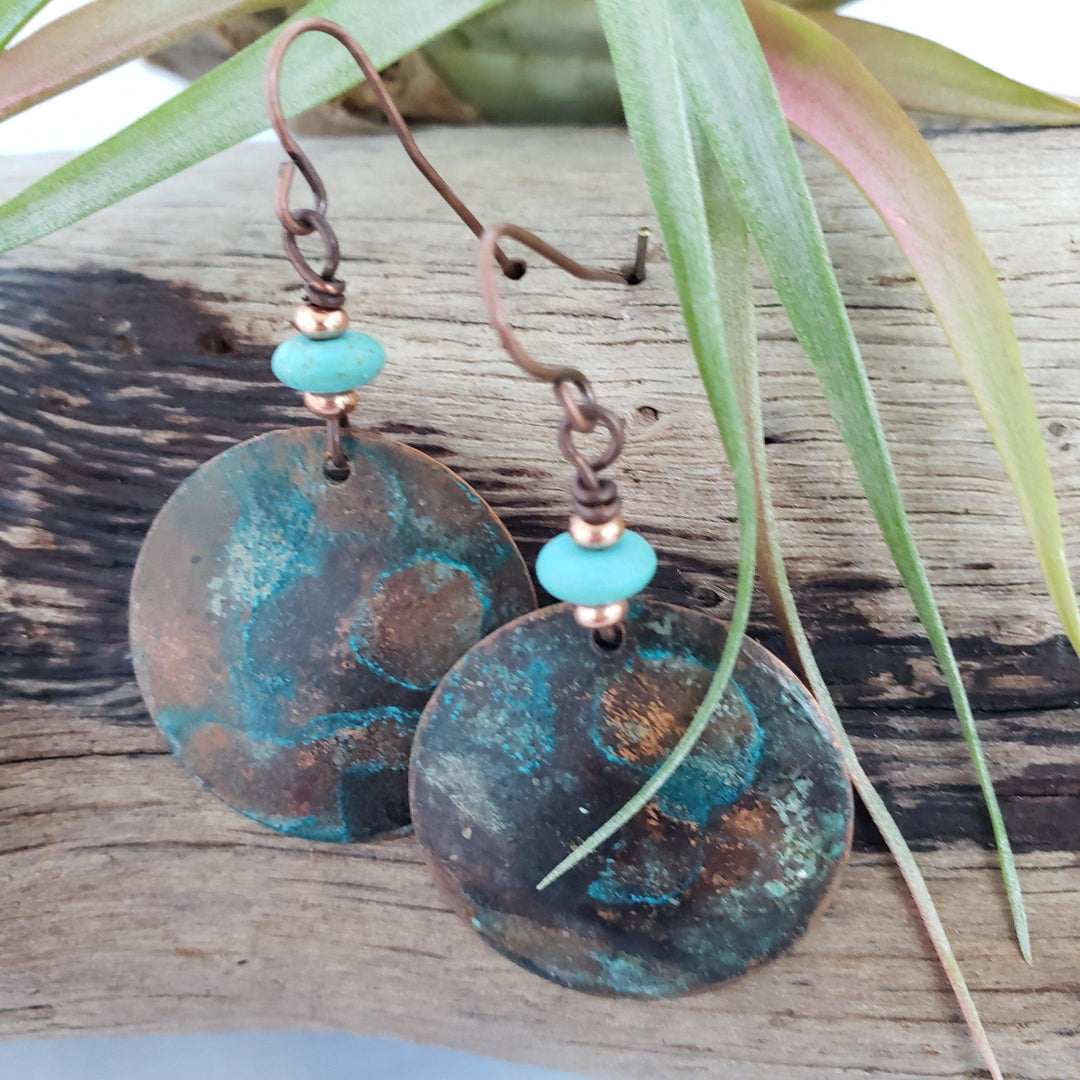 Copper Patina and Turquoise Earrings - LB Designs