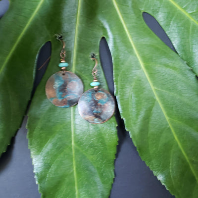 Copper Patina and Turquoise Earrings