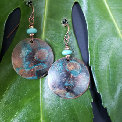 Copper Patina and Turquoise Earrings