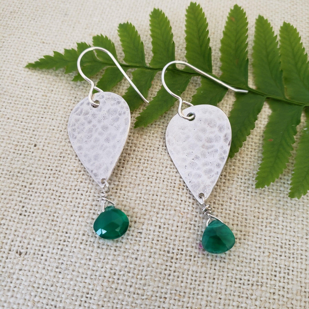 Green onyx and sterling drop earrings - LB Designs