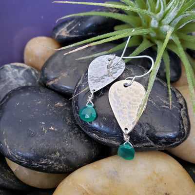 Green onyx and sterling drop earrings