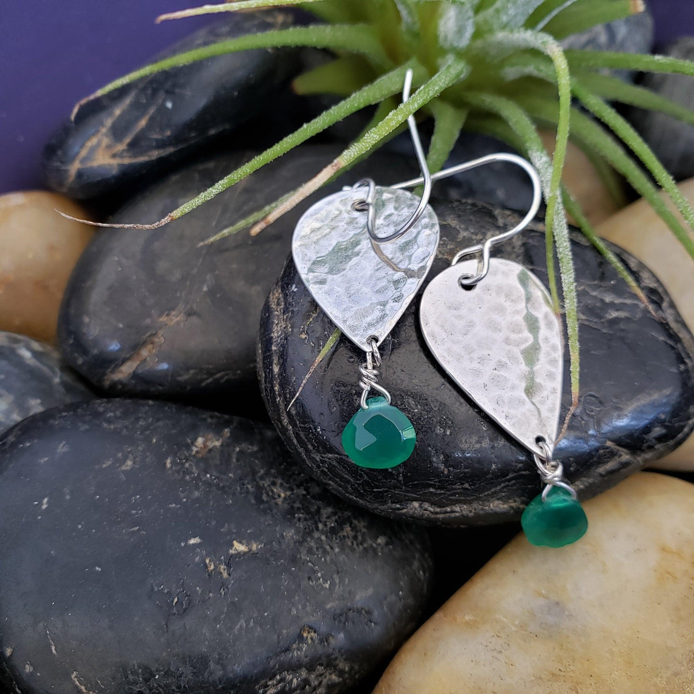 Green onyx and sterling drop earrings