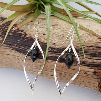 Silver dangle and black onyx earrings