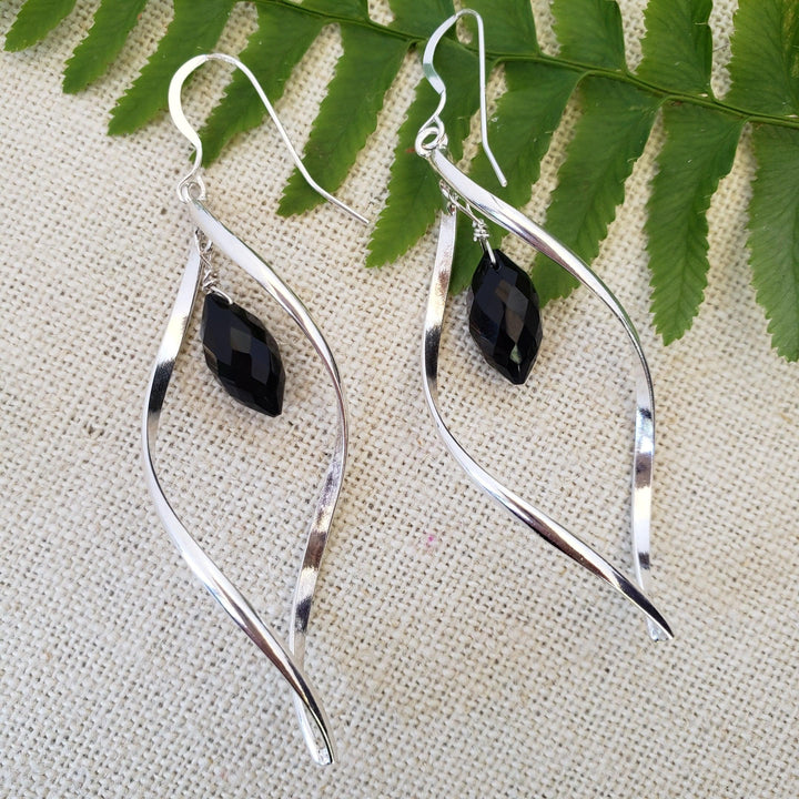 Silver dangle and black onyx earrings - LB Designs
