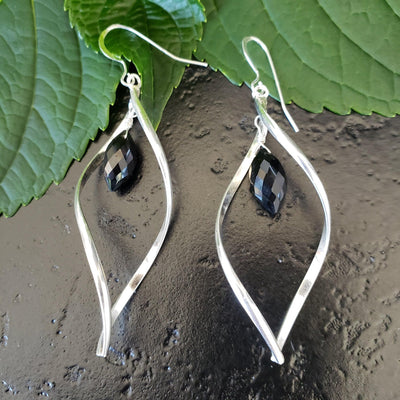 Silver dangle and black onyx earrings