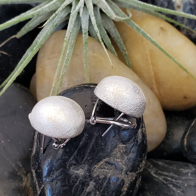 Etched silver half ball earrings