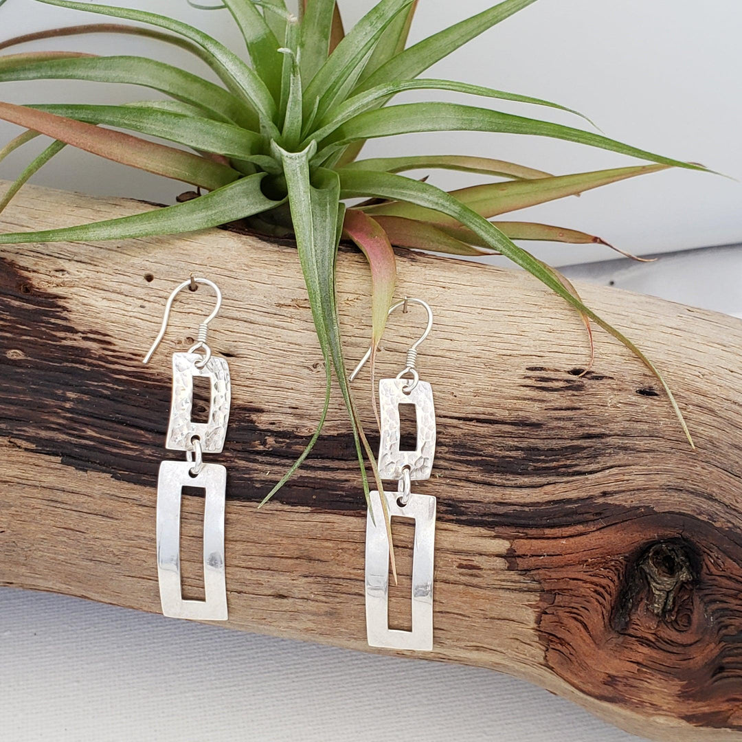 Long rectangle hammered dangle earrings - LB Designs
