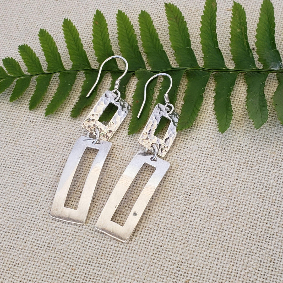 Long rectangle hammered dangle earrings - LB Designs