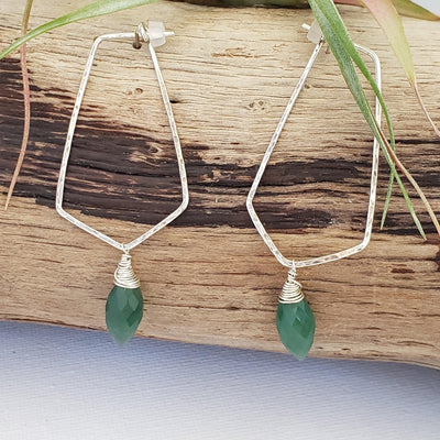 Green onyx geometric hoops