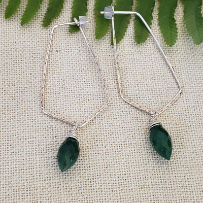 Green onyx geometric hoops