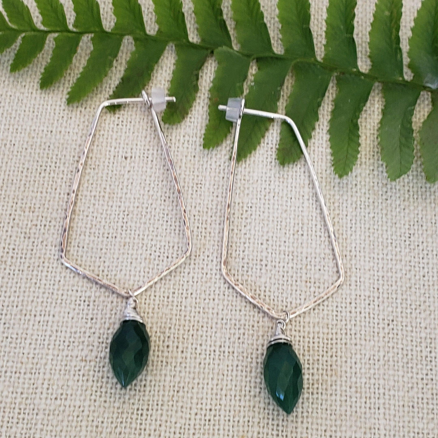 Green onyx geometric hoops