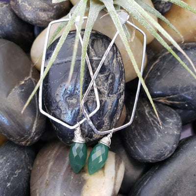 Green onyx geometric hoops