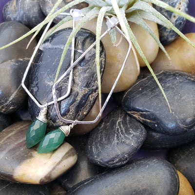 Green onyx geometric hoops