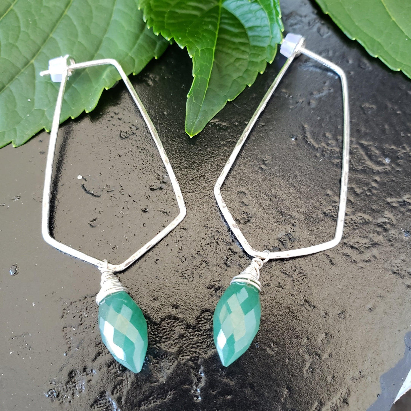 Green onyx geometric hoops