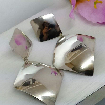 Sterling silver shimmering diamond shape earrings - LB Designs