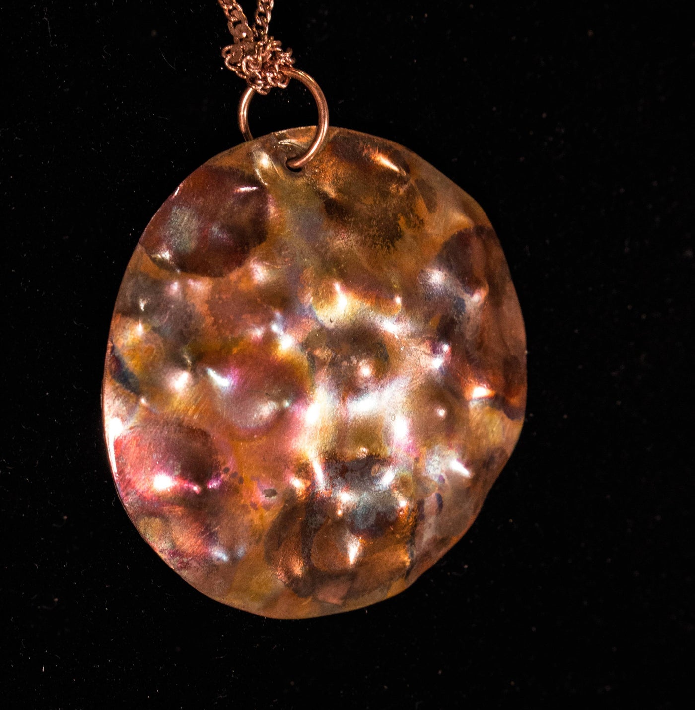 Copper dimple disk pendant - LB Designs