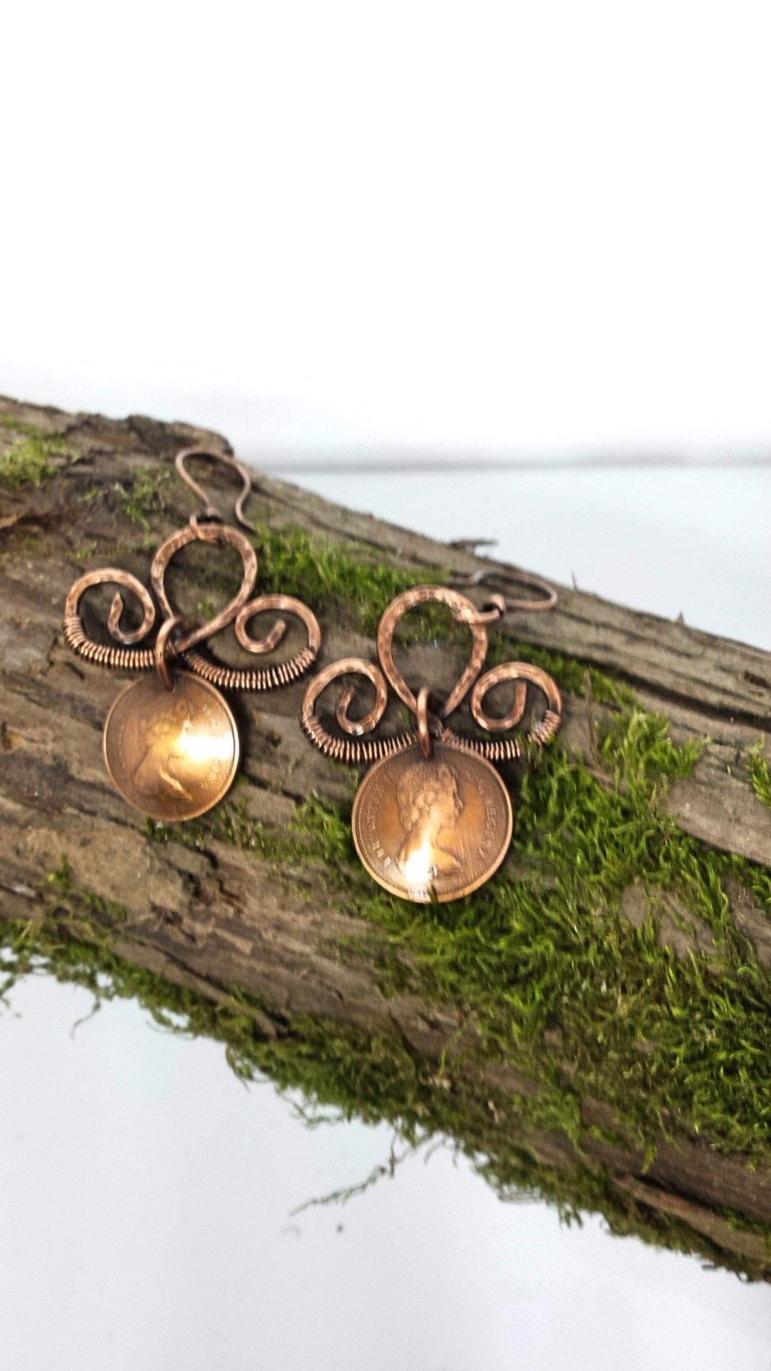 Copper Penny and scroll earrings - LB Designs