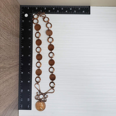 Hammered copper scroll coin necklace - LB Designs