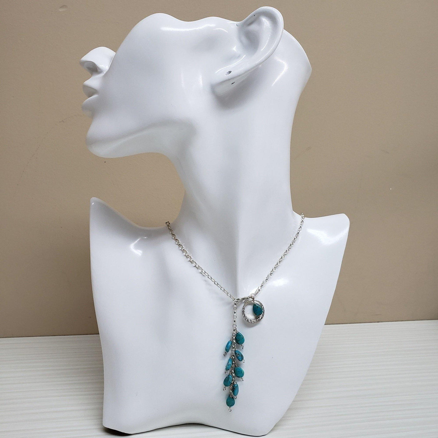 Turquoise  and sterling silver Lariat Necklace - LB Designs