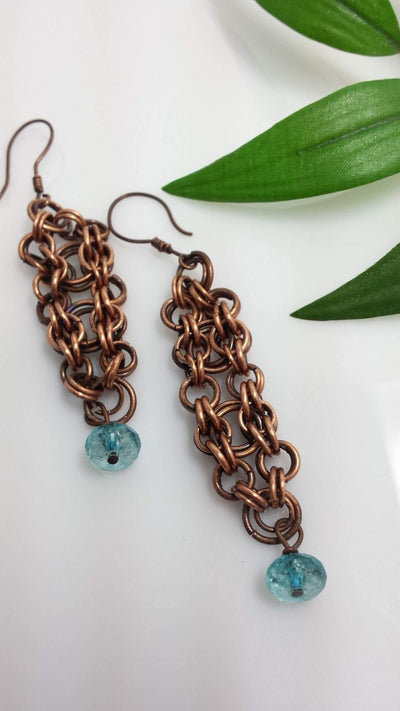 Copper and  Chainmaille Dangle Earrings - LB Designs