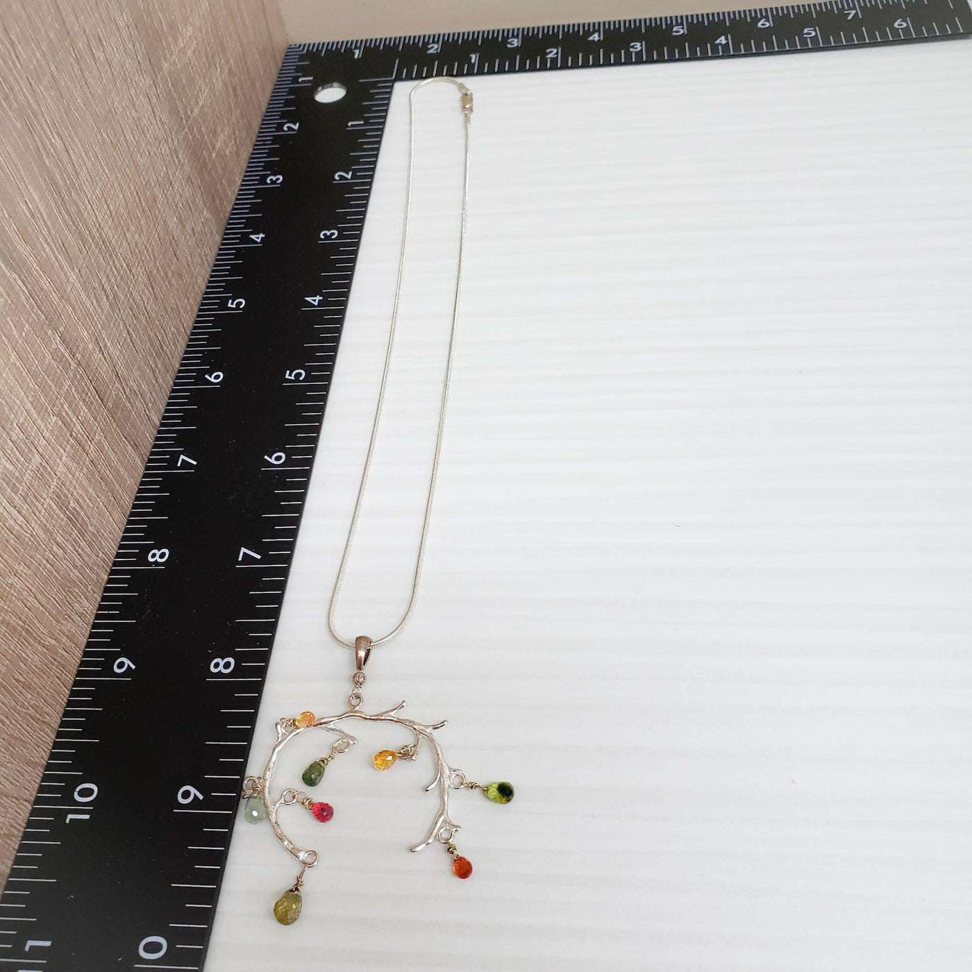 Natural Faceted Multicolor Sapphire and Sterling Silver tree branch necklace - LB Designs