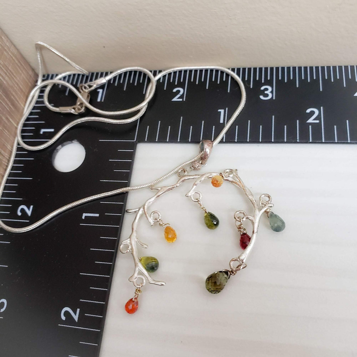 Natural Faceted Multicolor Sapphire and Sterling Silver tree branch necklace - LB Designs