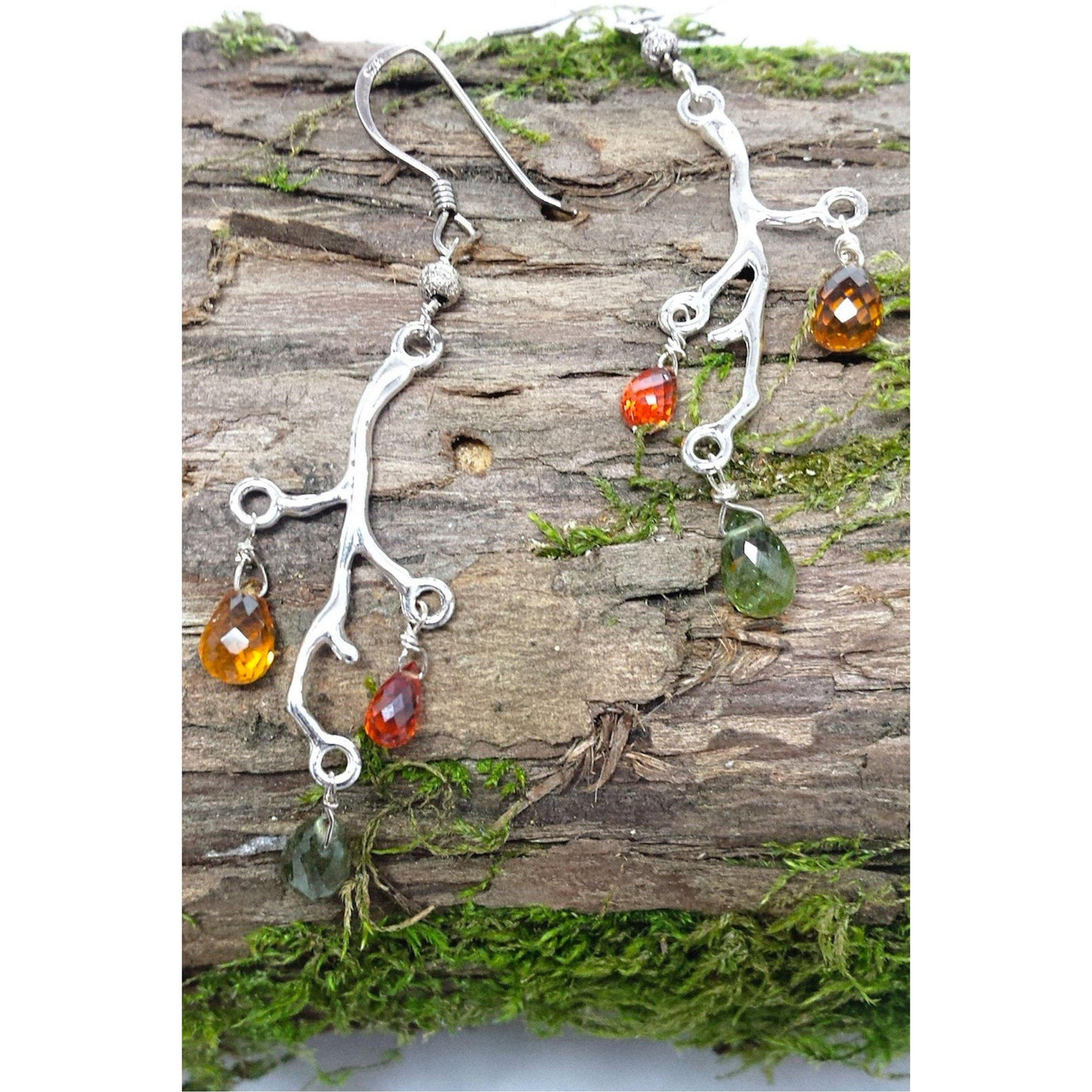 Natural Faceted Multicolor Sapphire Sterling Silver branch earrings - LB Designs