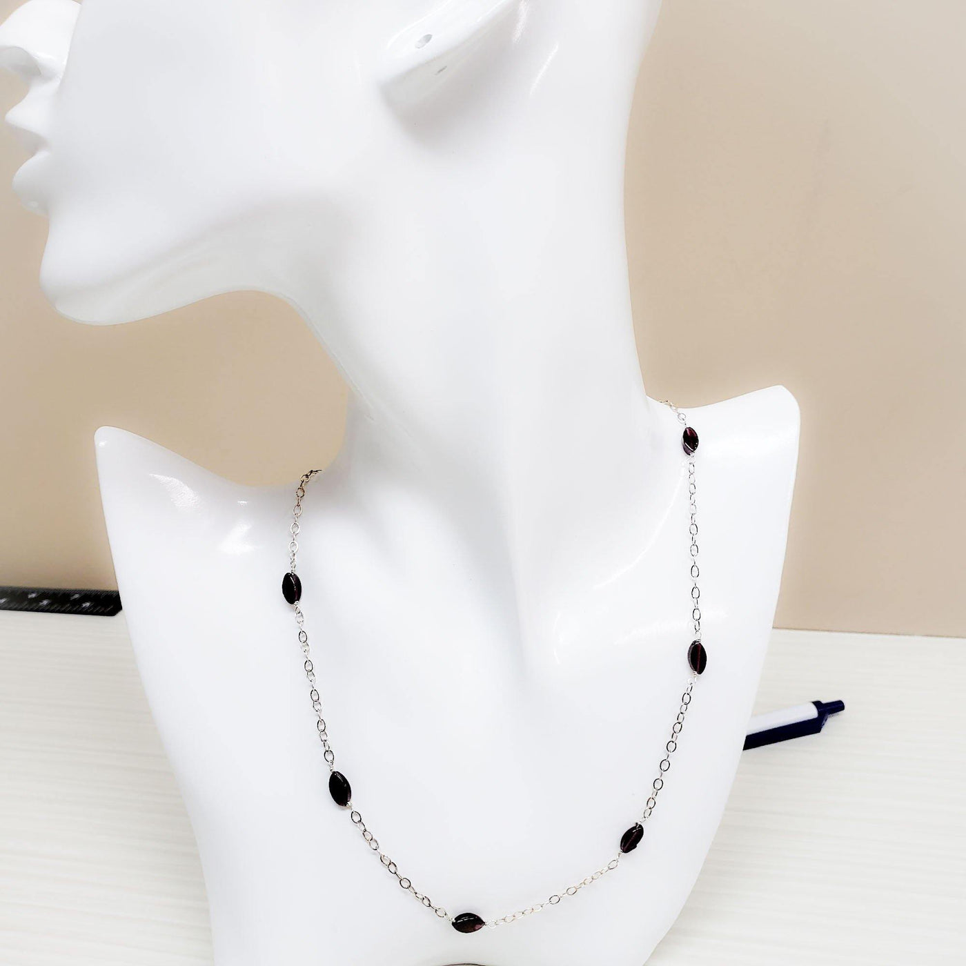 Sterling silver garnet minimalist necklace - LB Designs
