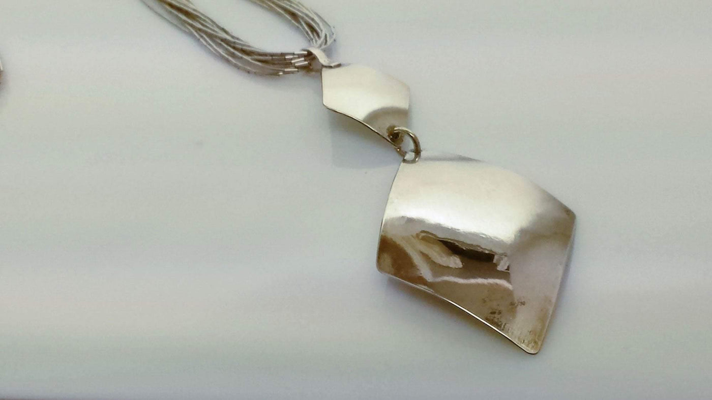 Sterling Silver Geometric Diamond Shape Pendant Necklace - LB Designs