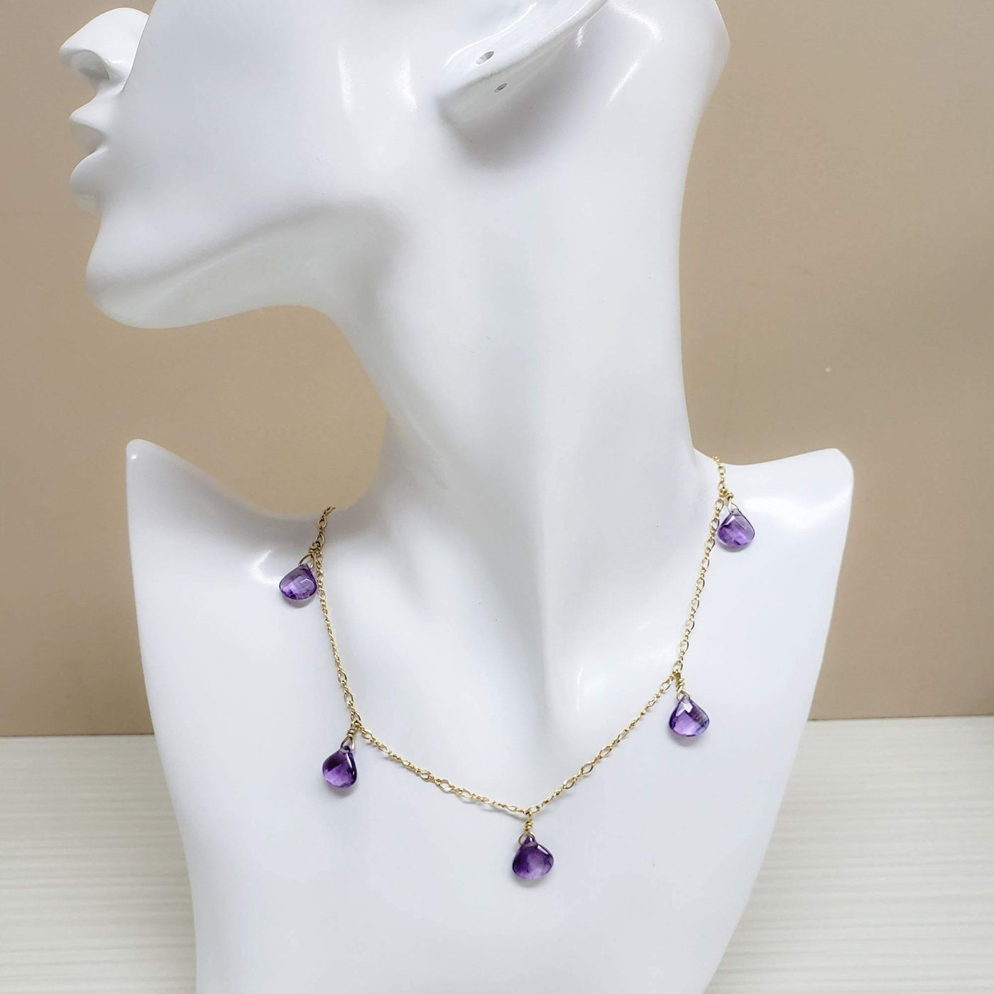 Gold amethyst drop necklace - LB Designs