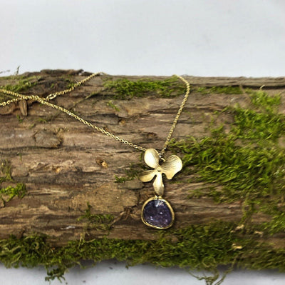 Gold-filled amethyst flower drop necklace - LB Designs